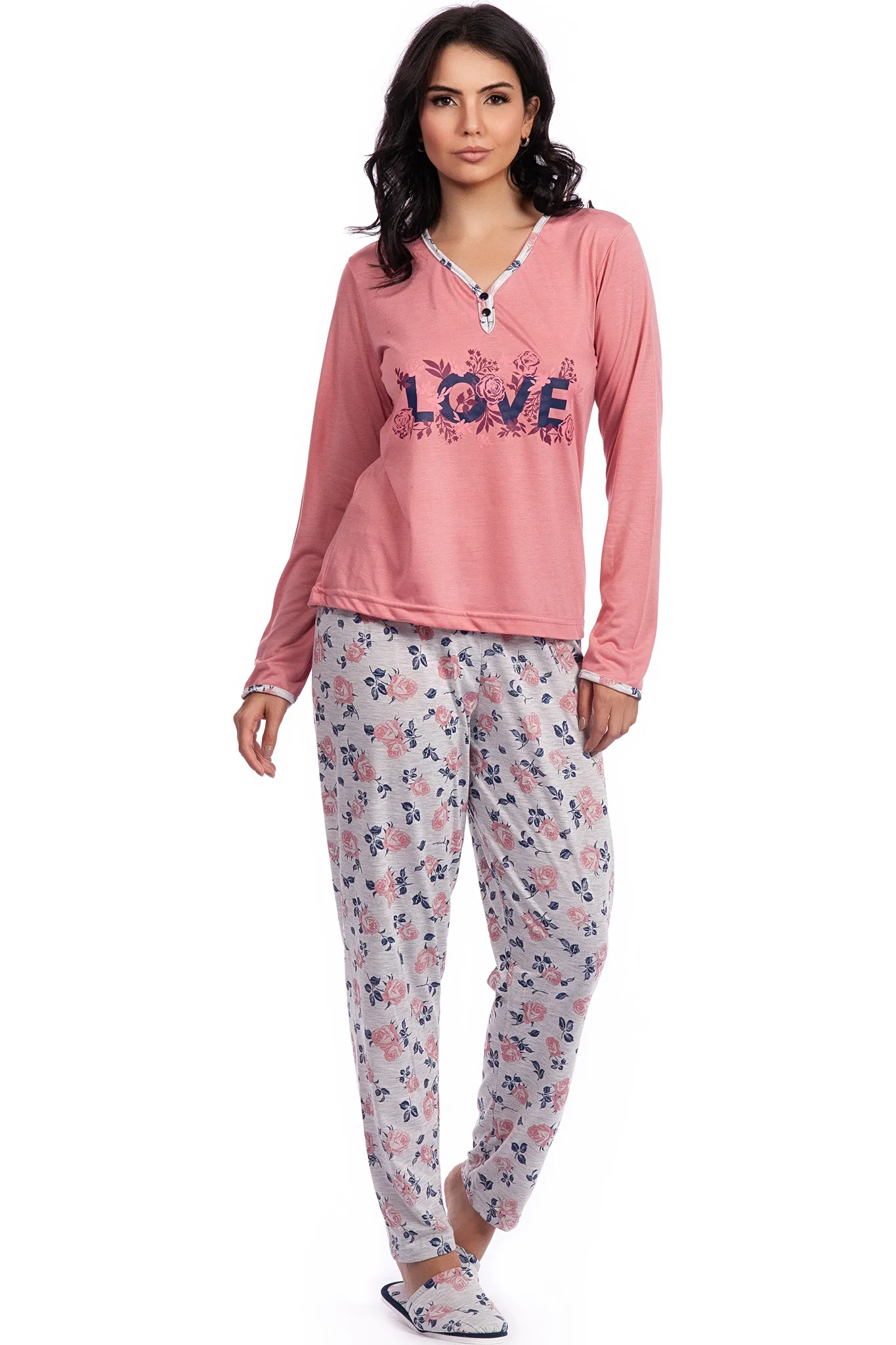 Pijama Longo Decote Princesa Poliviscose