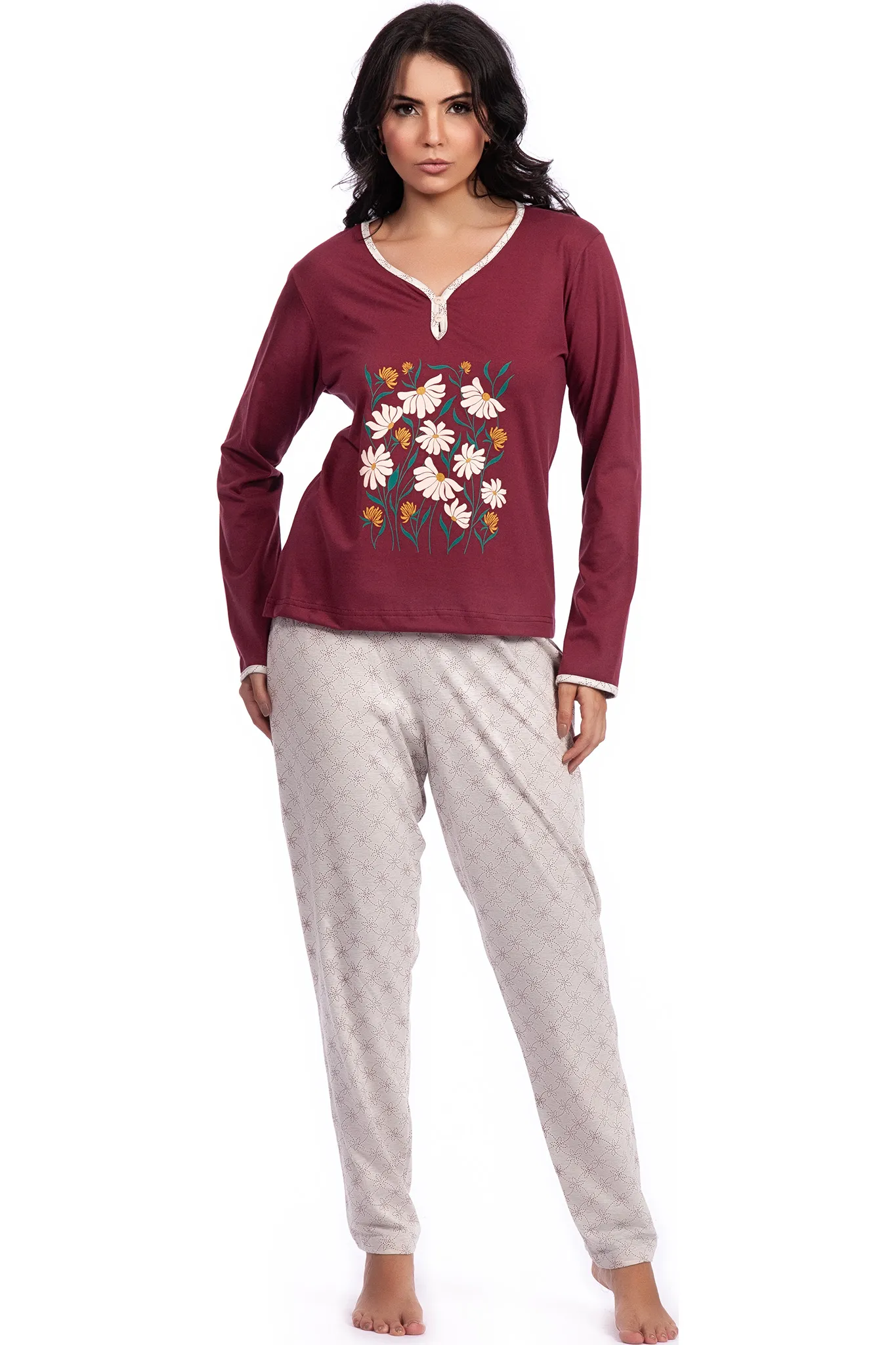 Pijama Longo Decote Princesa Algodão