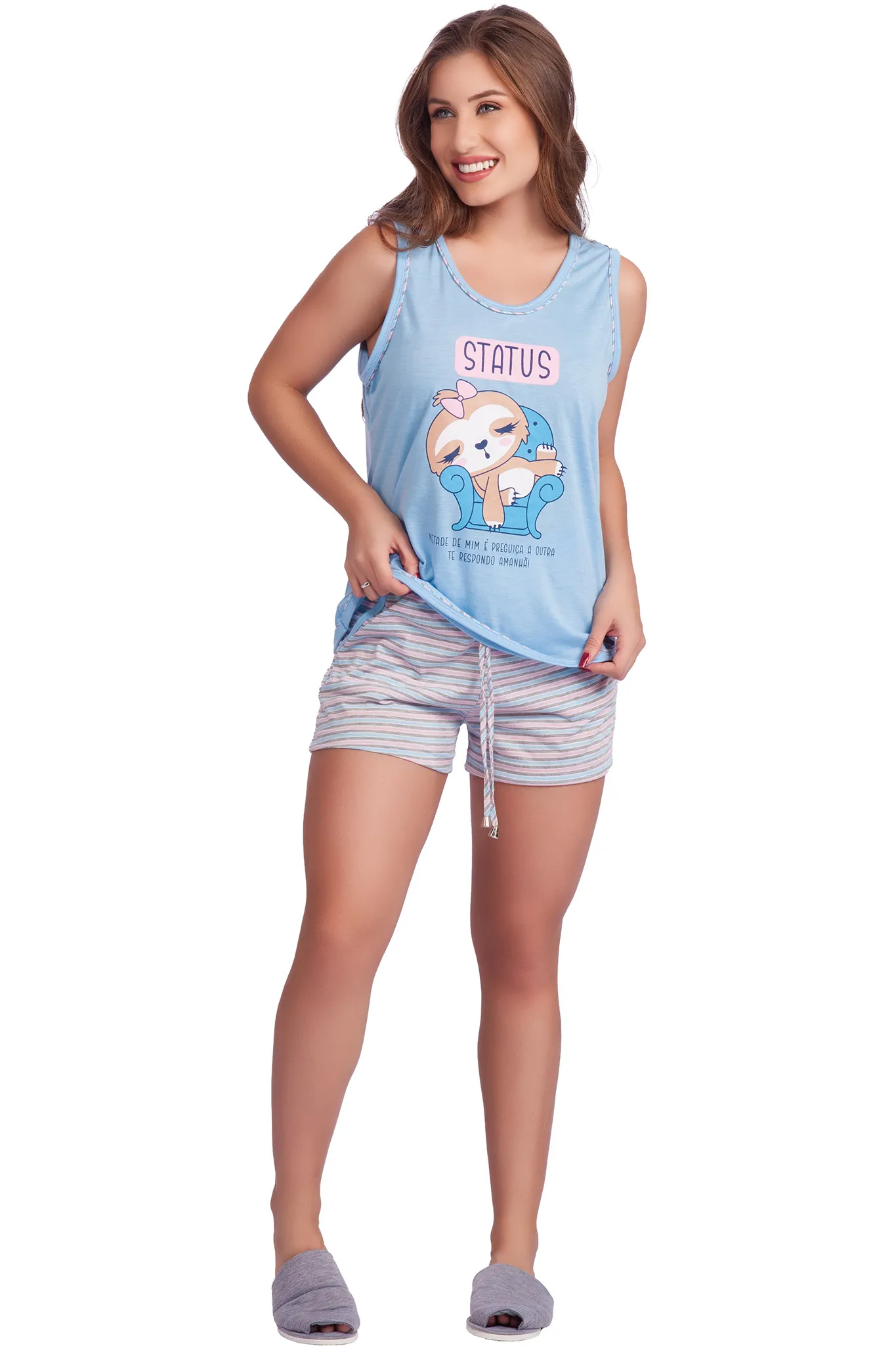 Shortdoll Regata com Bolso Poliviscose