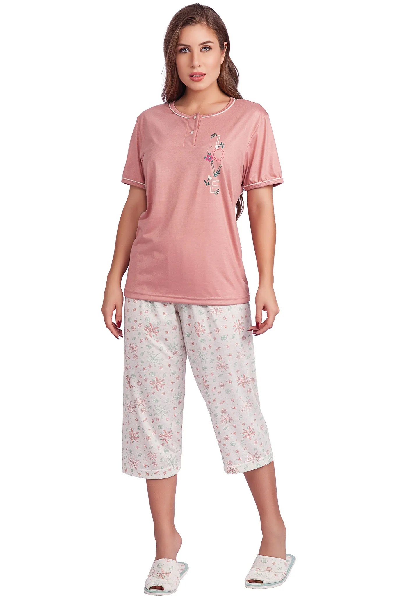 Pijama Capri Meia Manga Galão Poliviscose