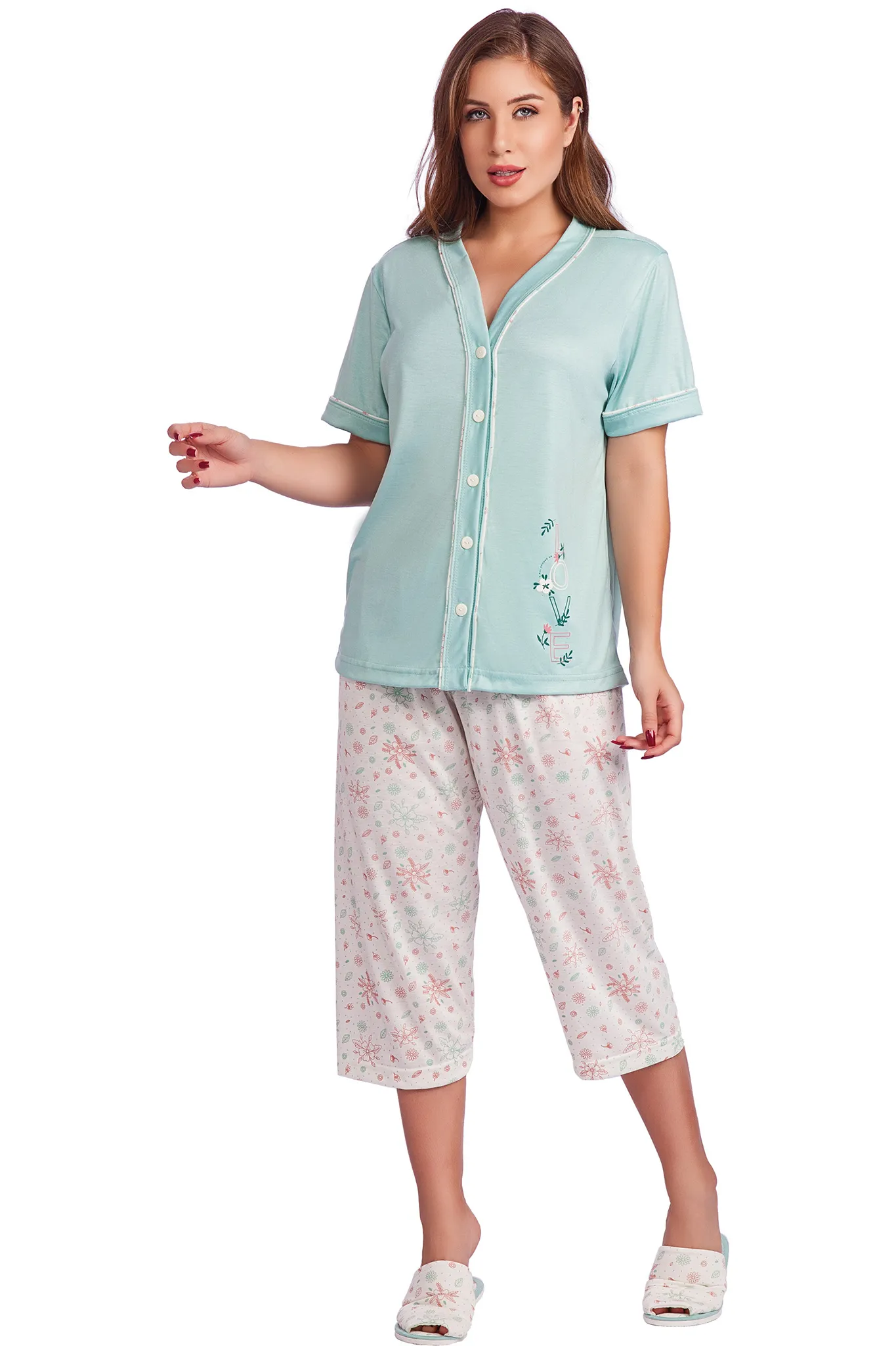 Pijama Capri Meia Manga Aberto Poliviscose