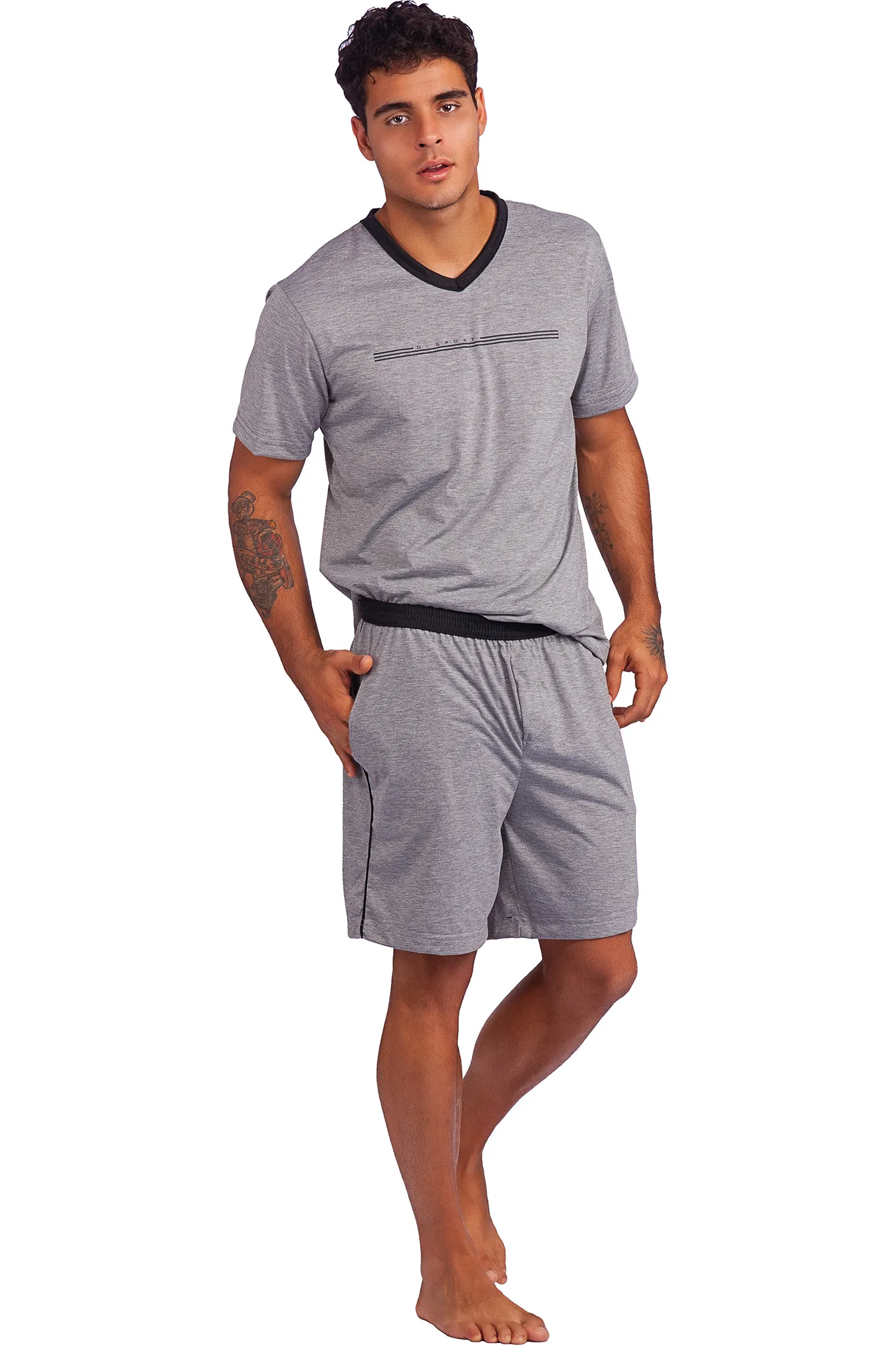 Pijama Meia Manga Gola V com Bolso Poliviscose