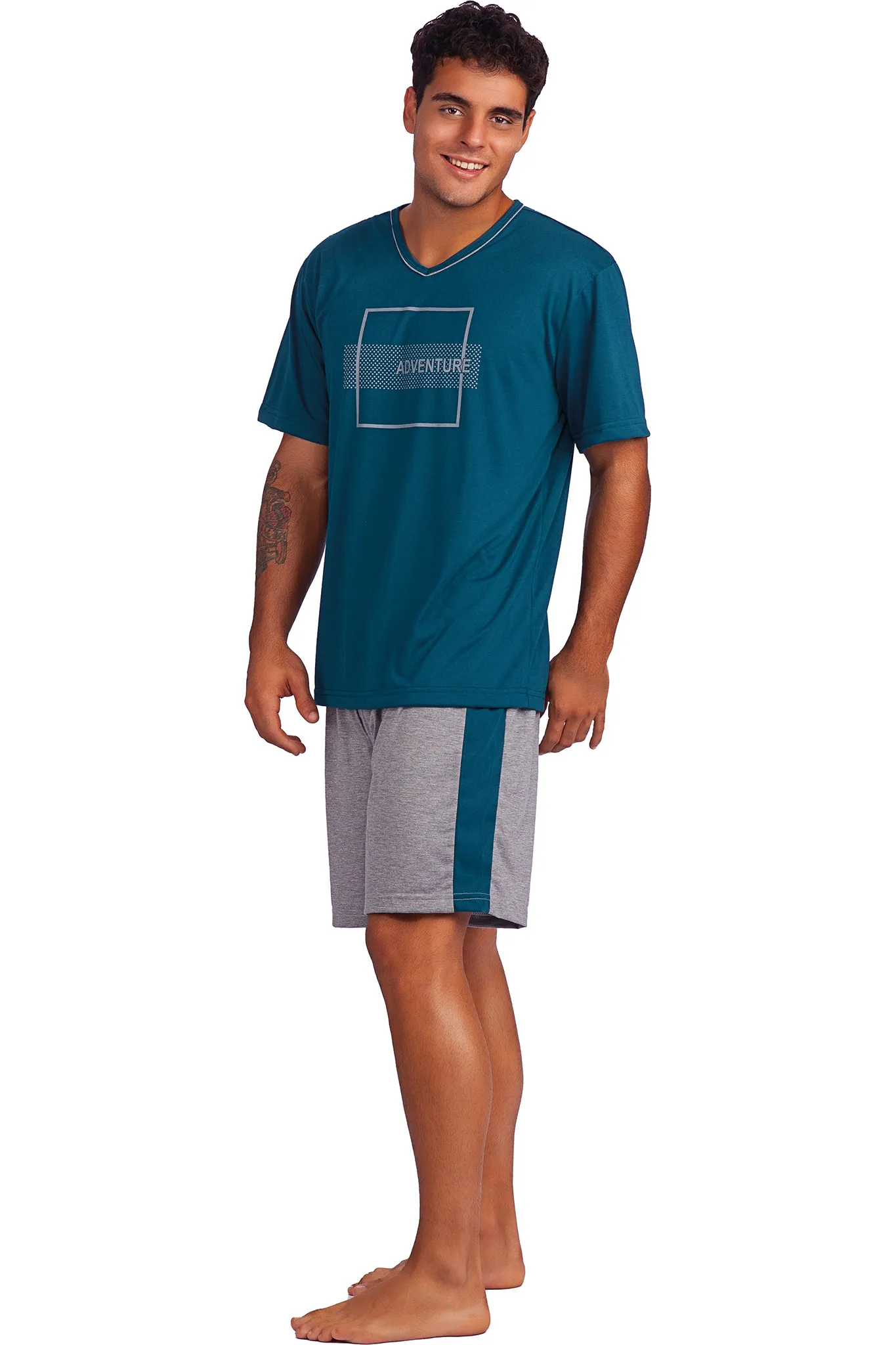 Pijama Meia Manga Gola V Poliviscose