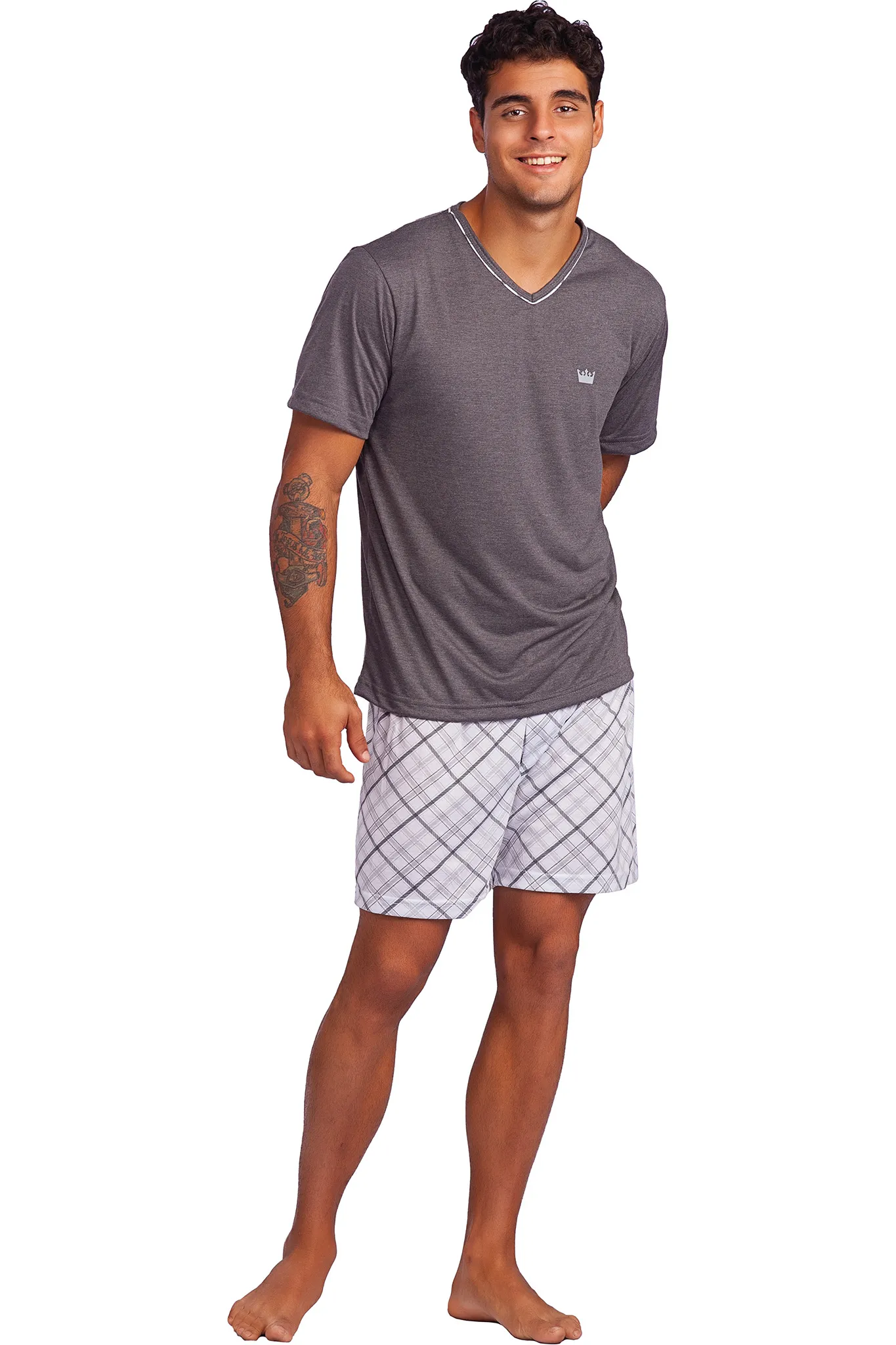 Pijama Meia Manga Gola V Poliviscose