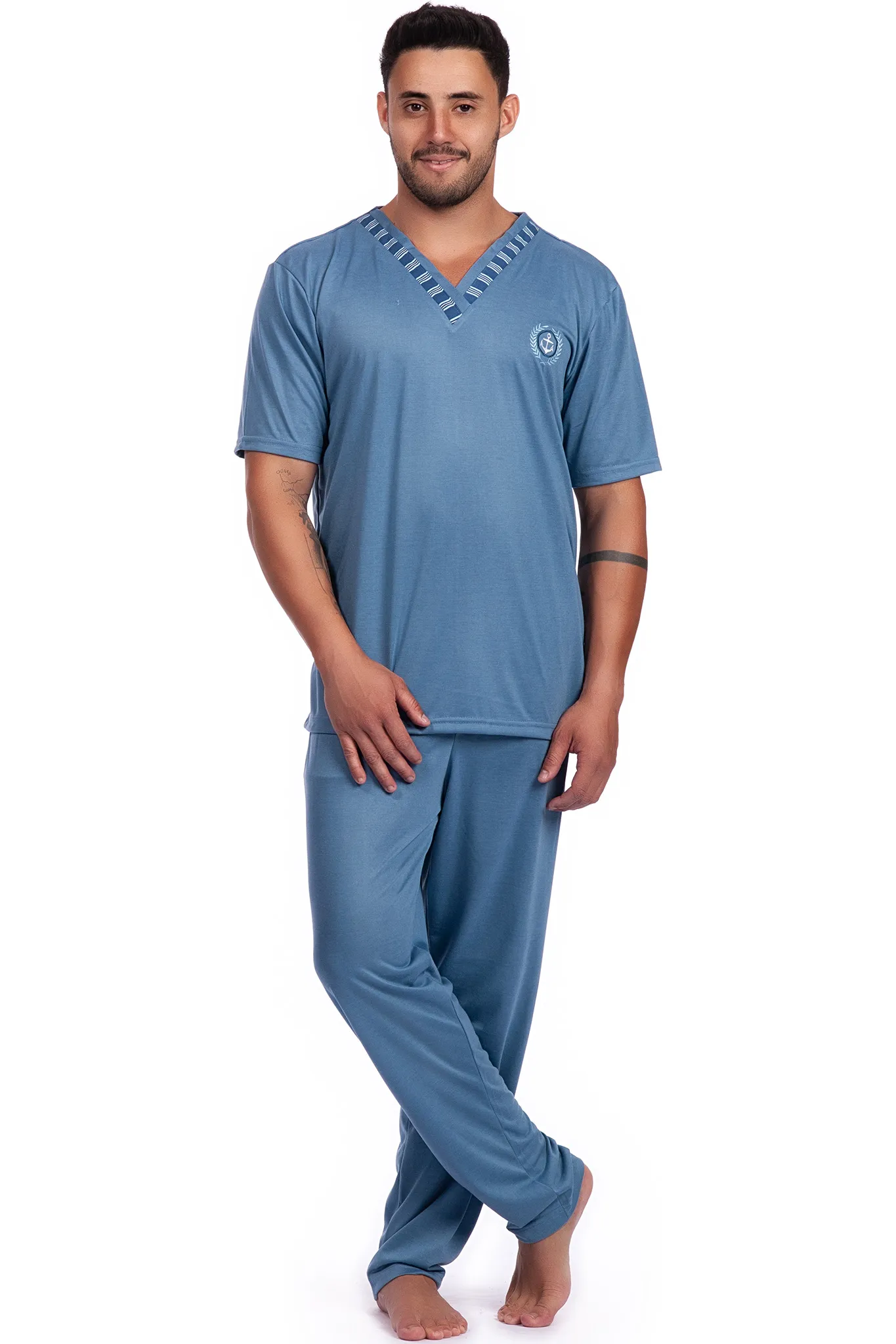 Pijama Meia Manga Gola V e Calça Poliviscose